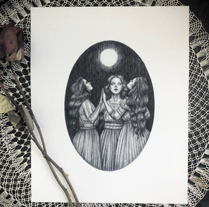Coven Art Print - Victorian Witches - Full Moon by Caitlin McCarthy